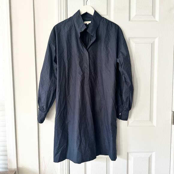 Ann Mashburn Anaya Navy Blue Cotton Popover Boxy Classic Essential Dress Medium - Picture 1 of 9